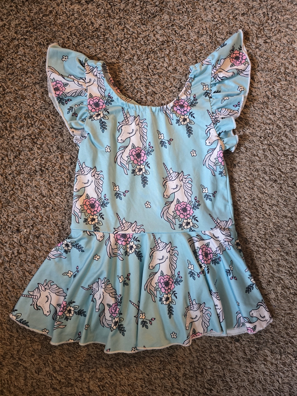 Girls' Light Blue Unicorn Floral Skirted Dance Leotard Size 100 (2-3T)